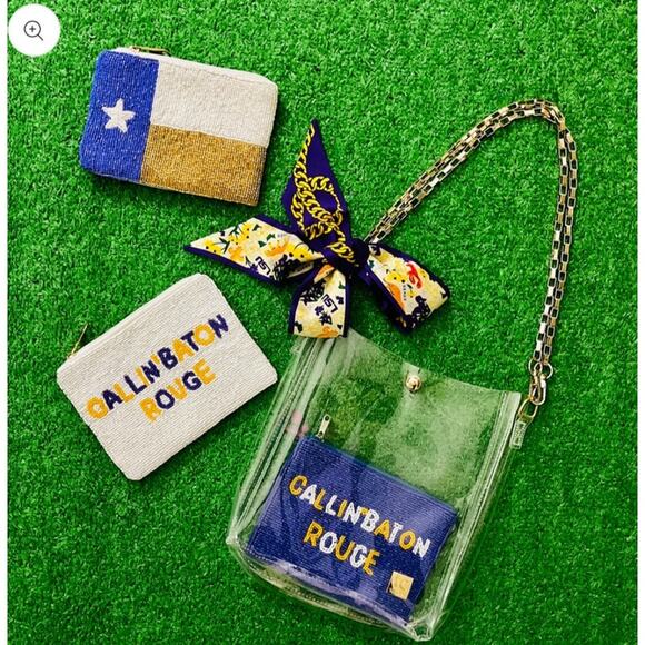 LSU GEAUX Tigers Beaded Coin Purse HARPER Privacy Pouch Purple Gold White NEW - Picture 6 of 7